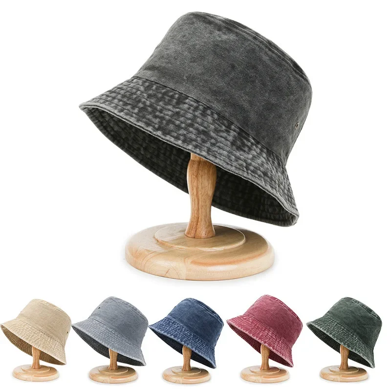 Autumn Japanese Washed Old Denim Panama Fisherman Hat Solid Color Fashion Light Plate Couple Men and Women Sun Hats Bucket Cap