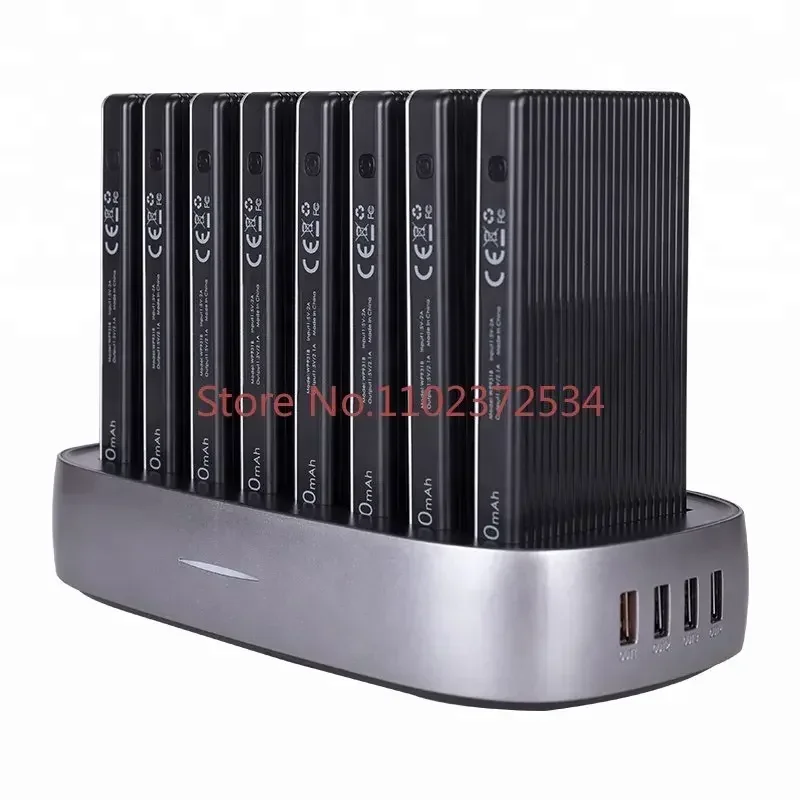 

Customized logo 4 usb ports 8000 mah aluminum built in cable docking station power banks