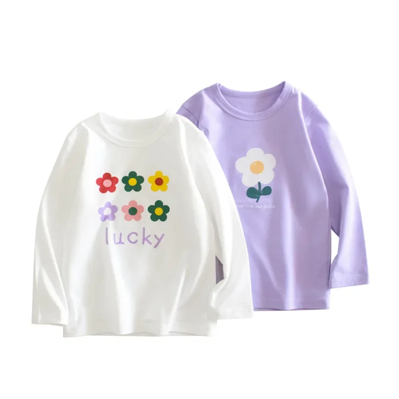 

Autumn Children's Clothing New 2025 Baby Clothes Girls Long-sleeved T-shirt Flower Print Bottoming Shirt