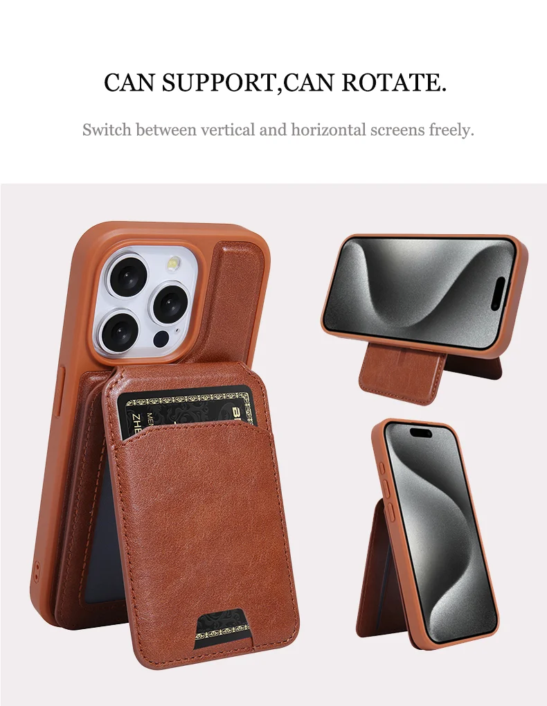 Full Grain Leather Case With MagSafe Detachable Card Holder For iPhone 16 15 14 13 Pro Max Plus Magnetic Flip Card Holde Bag