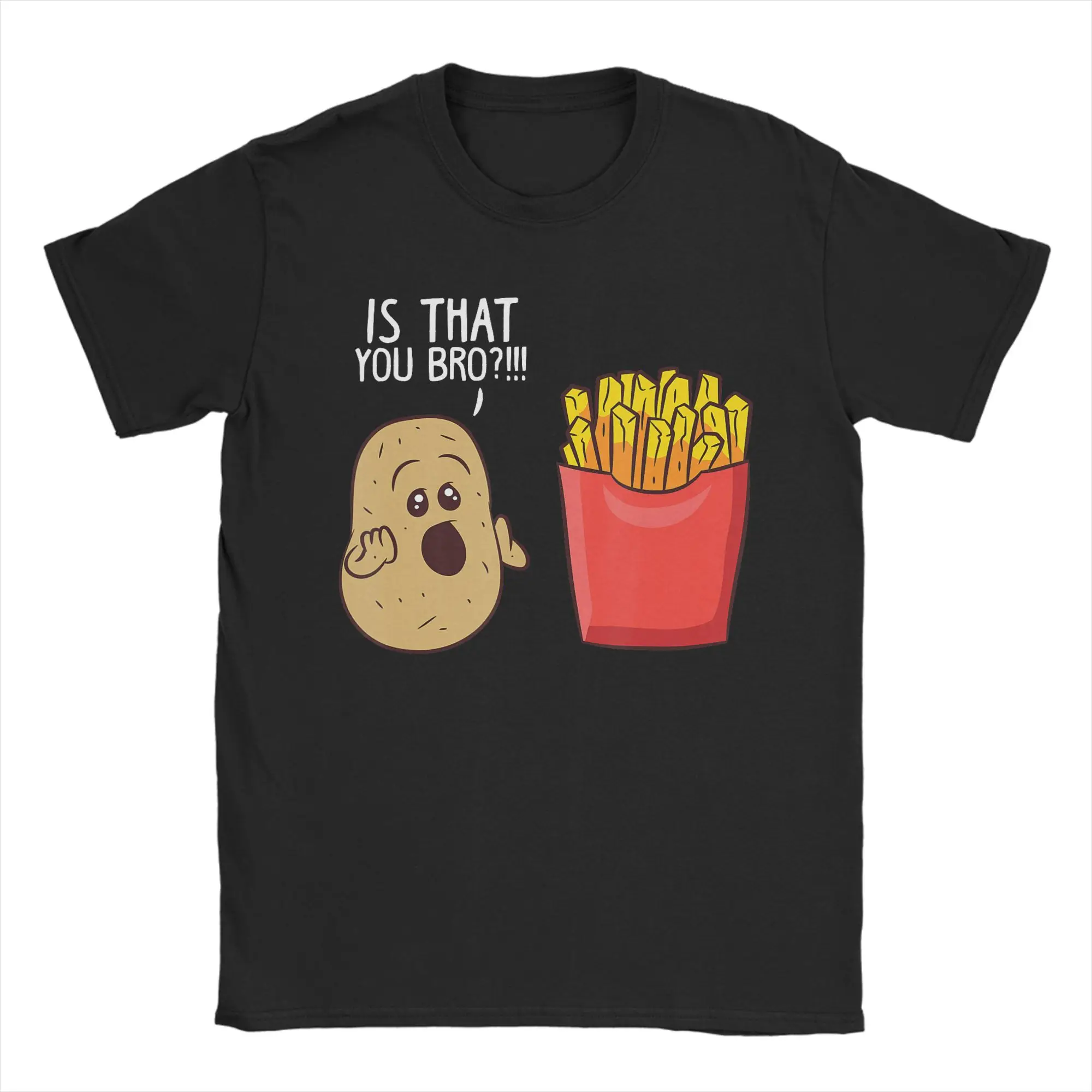 Hamburger French Fries Combo Snacks Fast T-Shirts for Men Potato is That You Bro Fun Cotton Tee Shirt Short Sleeve T Shirts