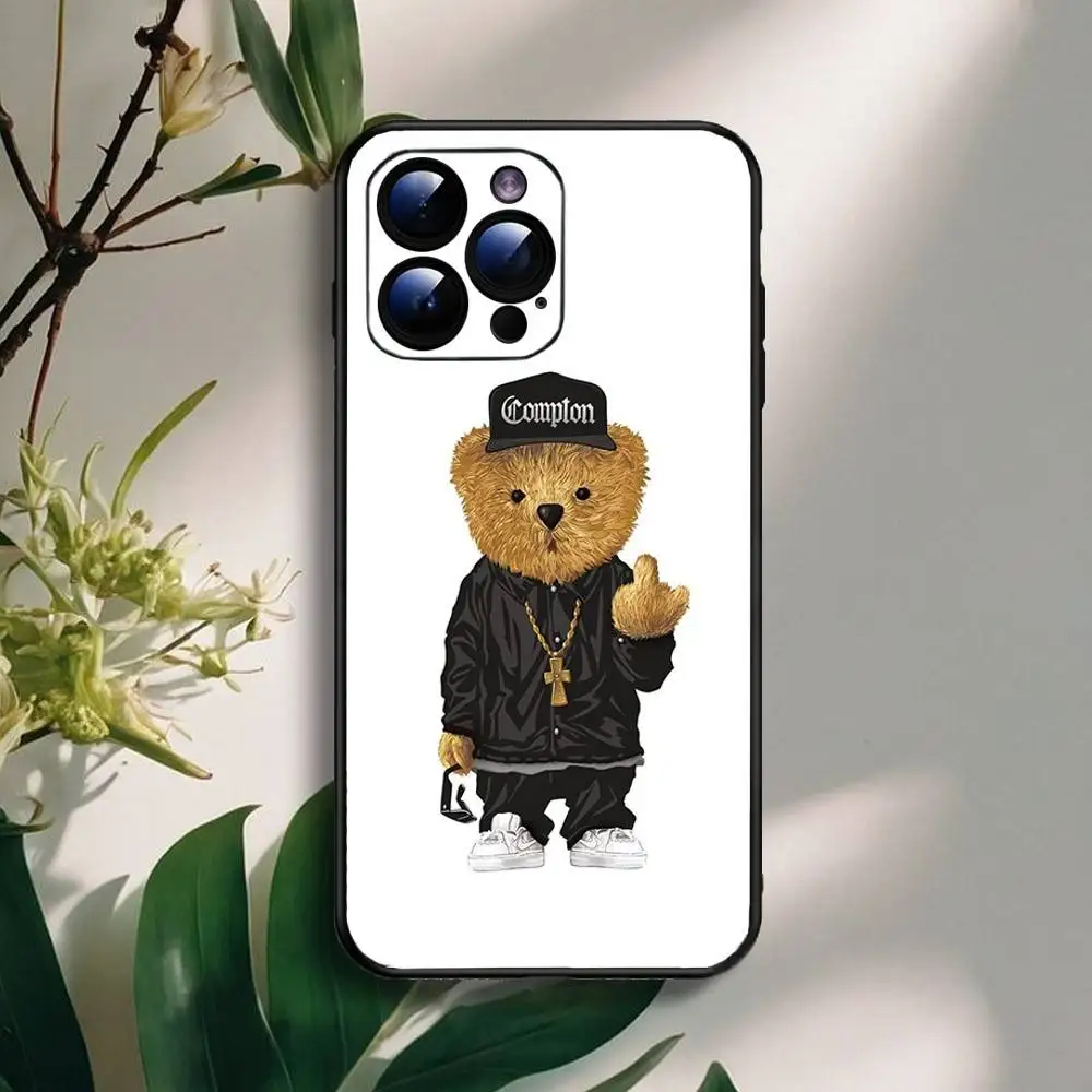 حافظة هاتف عصرية B-Baron F-Filou B-Bear لهاتف iPhone16,15,14,13,12,11 Plus,Pro Max,XS,X,XR,SE,Mini,8,Soft غطاء أسود من السيليكون
