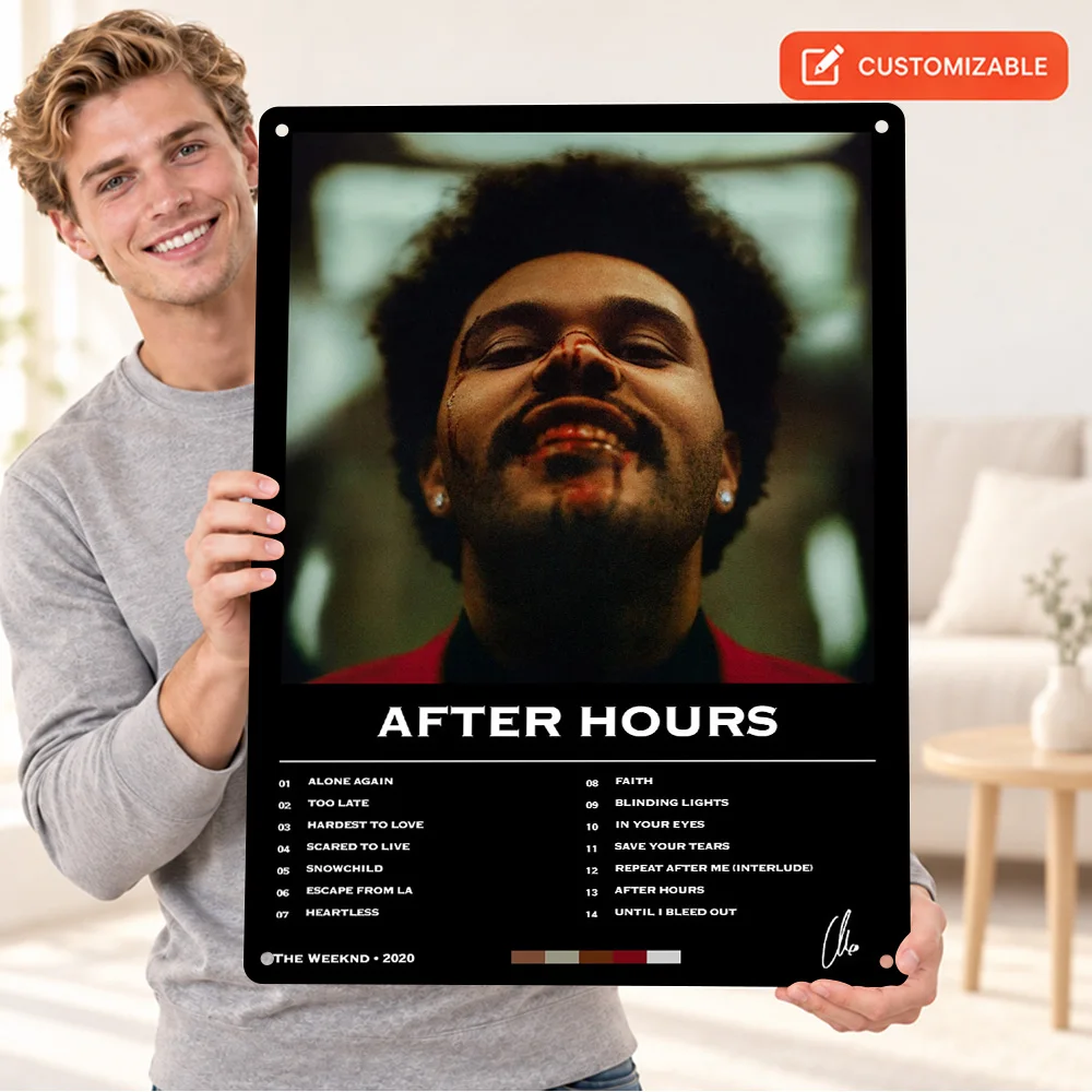 The Weeknd After Hours Album Textured Metal Poster Personalized Aluminum Sign Smiling Face Graphic Wall Art For Listening Room
