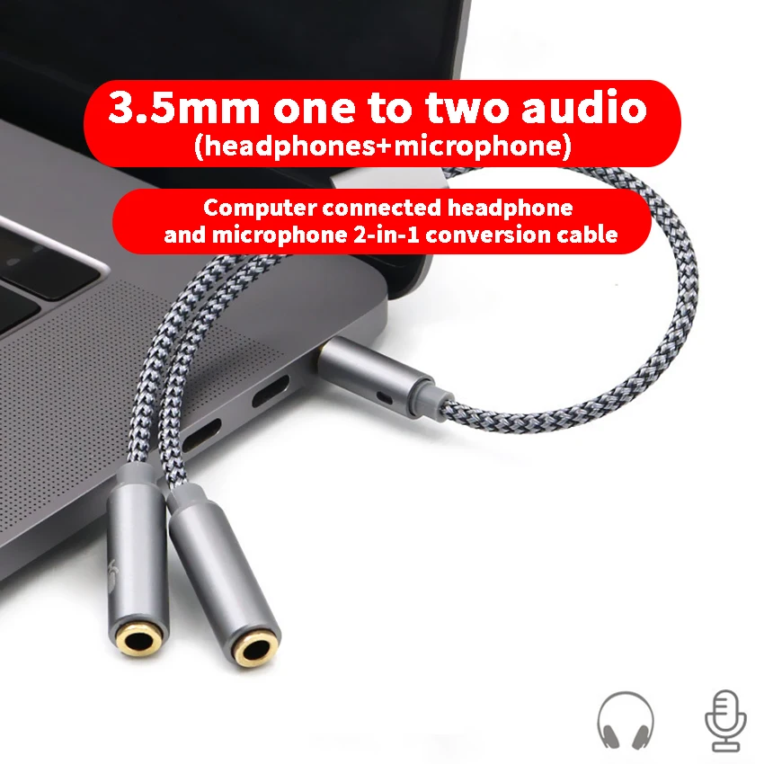 2 قطعة محول سماعة الرأس هيئة التصنيع العسكري 2 في 1 المتكلم Y الفاصل كابل 3.5 مللي متر ذكر إلى 2 أنثى لسماعة تمديد الصوت المحمول #2