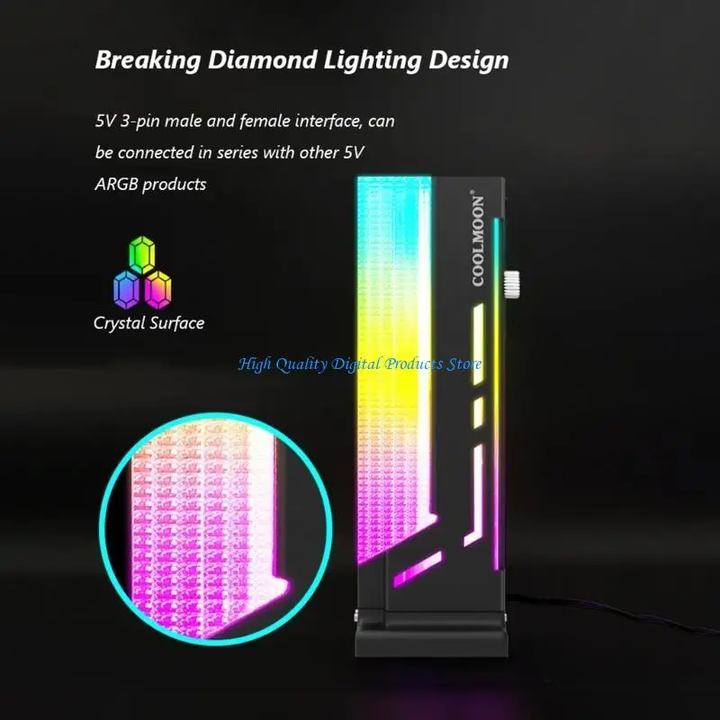 U2JE Coolmoon LED GPU Holder 5V 3 Pin ARGB LED Vertical Graphics Card Bracket Addressable RGB Support Frame for w/ B