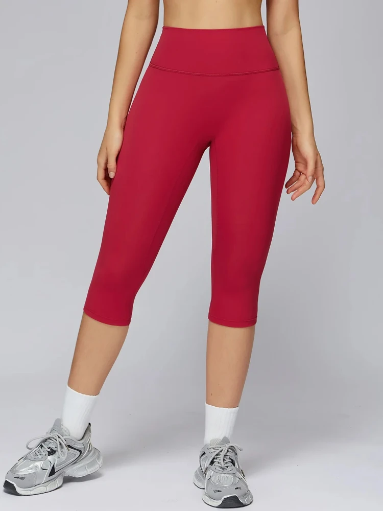 

2025 New Womens High Waisted Yoga Pants Brushed Mid Length Leggings Quick Dry Slimming Running Tights for Gym Workout