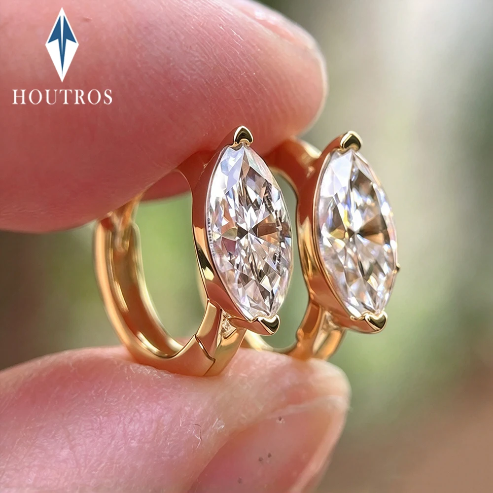 0.5/1Carat Marquise Cut Moissanite Hoop Earrings 925 Sterling Silver 18k Gold Plated Huggie Hoops Bridal Wedding Jewelry Gift