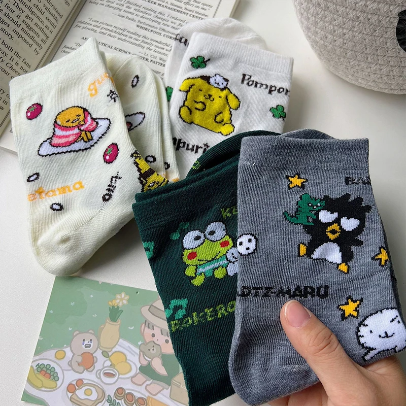 Anime Sanrio Kawaii Socks Pom Pom Purin Bad Badtz Maru Cute Student Summer Thin Comfortable Breathable Socks Toys Girls Gifts