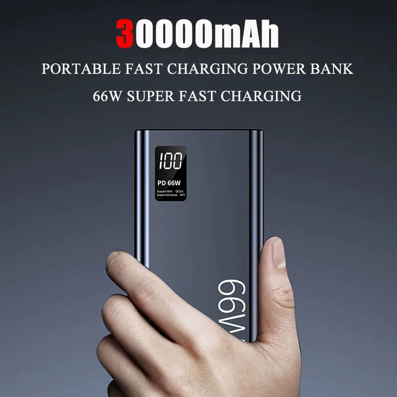 30000mAh Power Bank 66W Super Fast Charging For iPhone 15 14 Huawei P50 Xiaomi Samsung PD 20W External Battery Charger Powerbank
