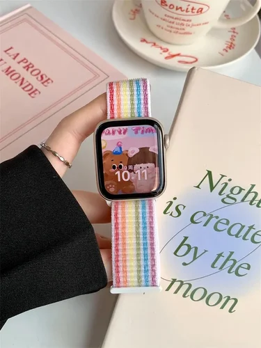 Imagen 2 del producto Bucle de nailon para Apple Watch Band Ultra-2 49mm 44mm 40mm 45mm 41mm 38/42 pulsera deportiva orgullo iwatch Series 9 8 se 7 6 5 4 3 Correa