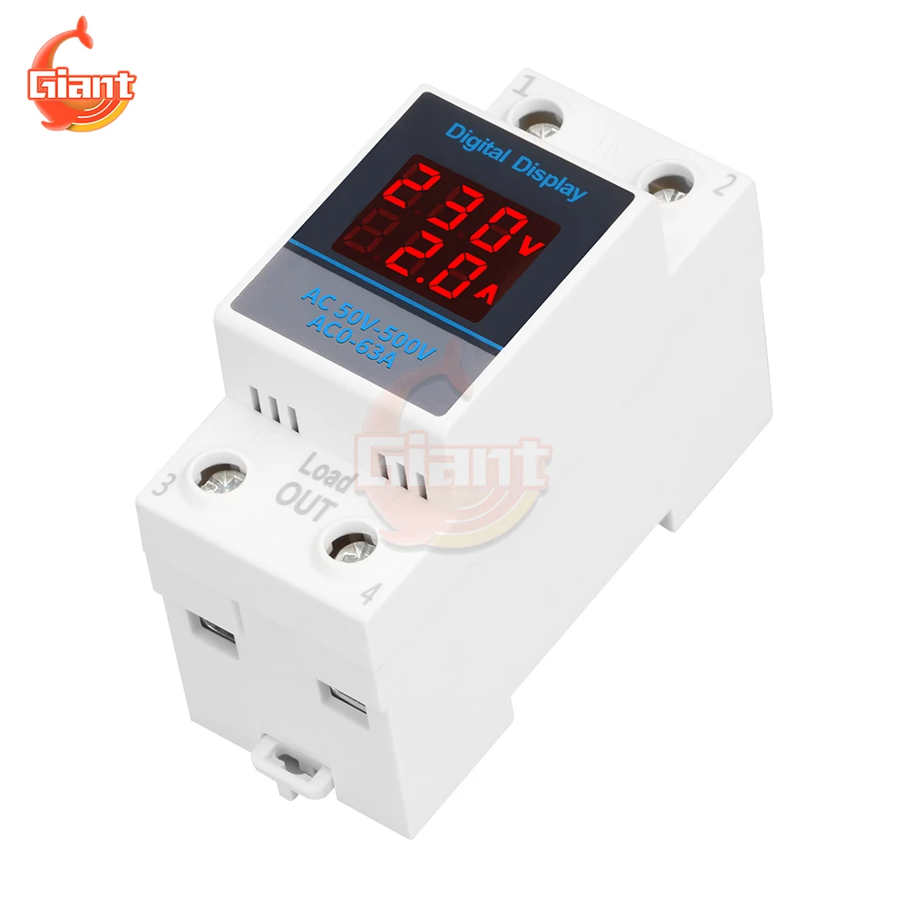 AC50-500V Din Rail Dual Digital Voltmeter Ammeter Single Phase Energy Meter Voltage Current Gauge Tester Power Wattmeter Monitor