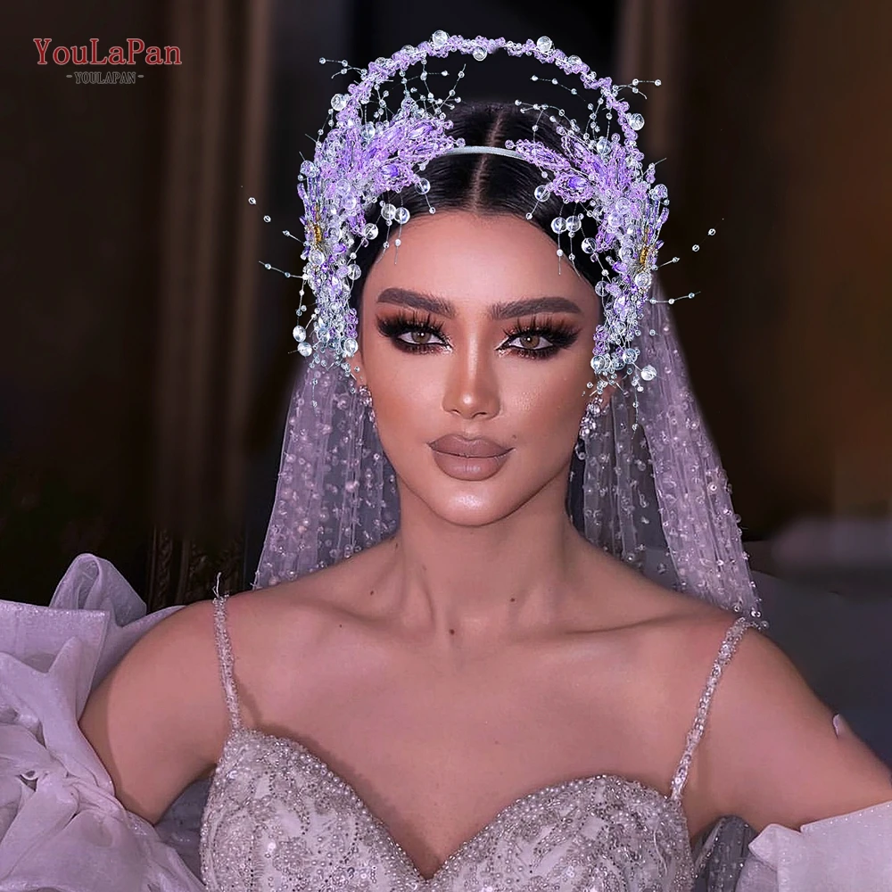 

Youlapan Exquisite Purple Color Crystal Crown Headband Fairy Long Tassel Headpieces Handmade Princess Party Head Hoop HP950