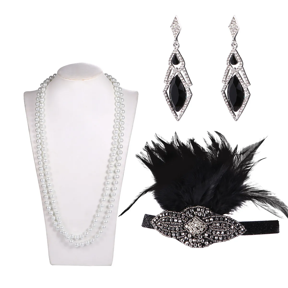 ชุดเครื่องแต่งกายสไตล์วินเทจยุค 1920 จำนวน 6 ชิ้น ประกอบด้วยที่คาดผม สร้อยคอ ถุงมือ ที่ใส่บุหรี่ สำหรับงานแต่งงานหรืองานพรอม