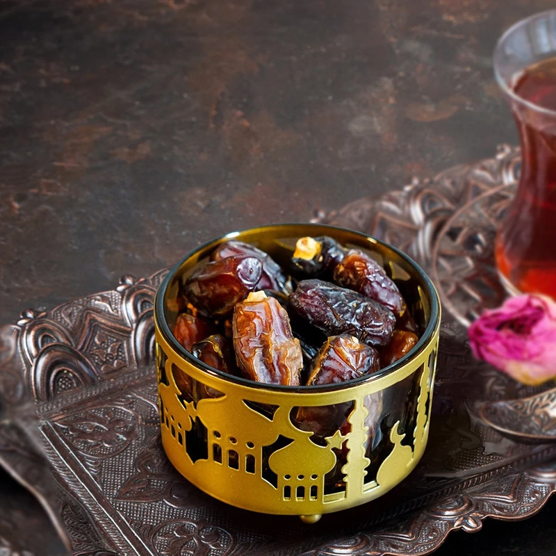 صينية الوجبات الخفيفة صندوق تخزين فواكه مجففة معدنية مع غطاء صينية تزيين رمضان للمنزل هدايا حفلات المهرجانات الإسلامية