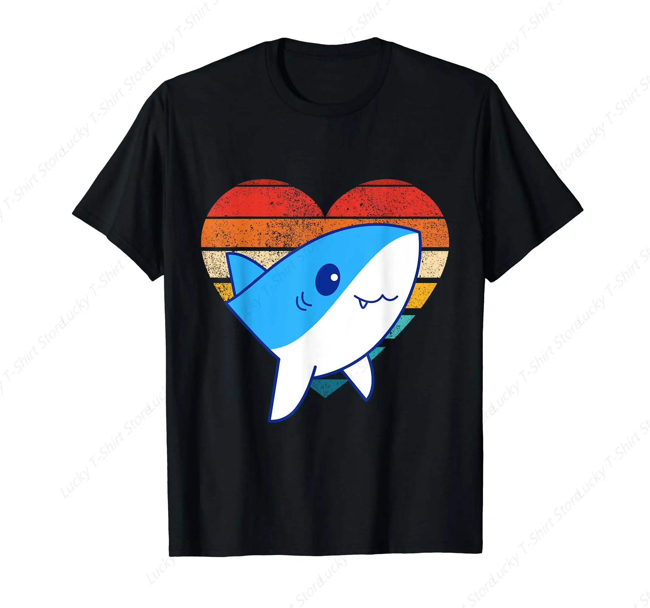 Cute Shark Design Retro Heart Shape Vintage T-Shirt