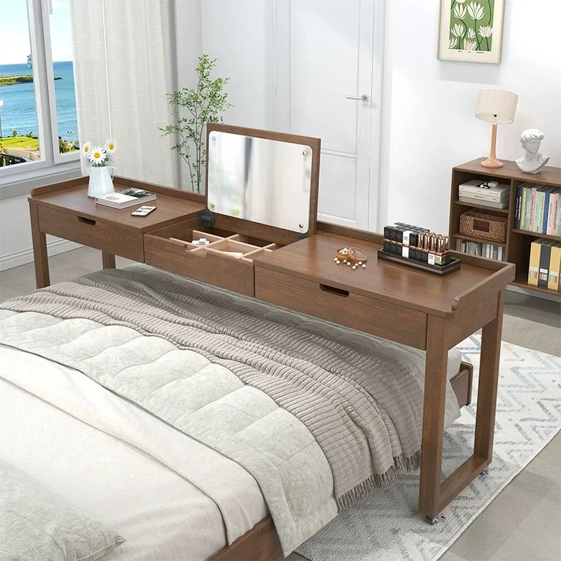 Solid wood cross-bed dresser desk integrated mobile desk lazy design home multi-functional bedroom makeup table computer