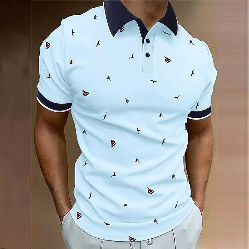 Men's plus Size Buttondown Shirt Lapel Digital Print Cool Feeling City Walk Clean Fit Style Triacetate Fiber  Shirt