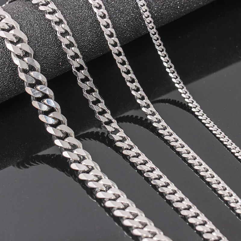 Titanium steel chain stainless steel six side grinding chain punk necklace, men, women,  link chain