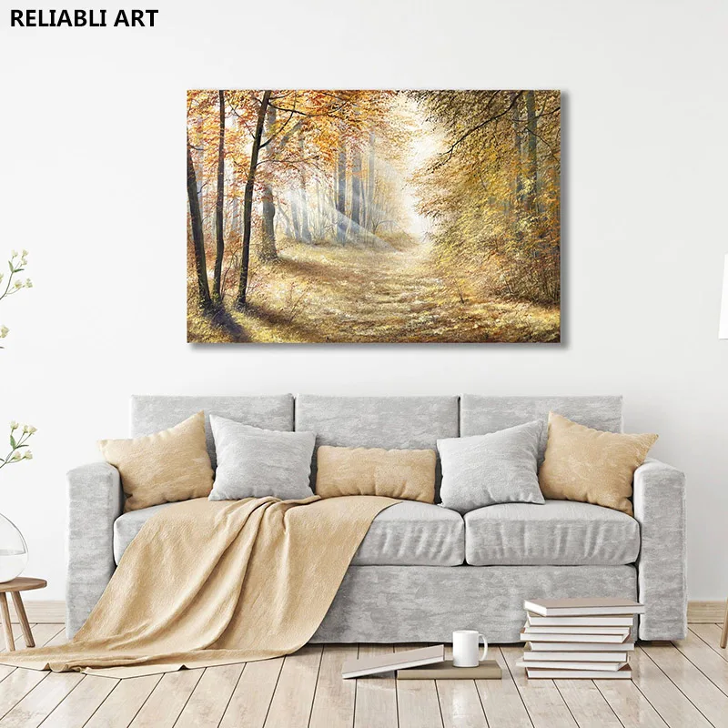 Forest Woods Painting Canvas Prints Art Poster Wall Decor Nature Landscape Gift Home Room Decor Trees Sun Light Picture Cuadros