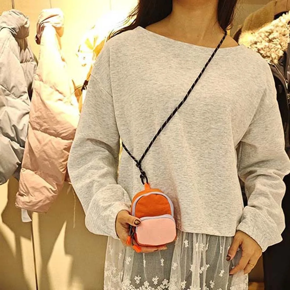 Square Hanging Neck Coin Purse Casual Backpack Shaped Oxford Cloth Mini Wallet Contrast Color Anti-splash Water