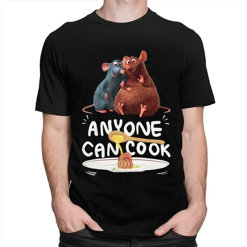 Custom Anyone Can Cook Ratatouille T Shirts Men Short Sleeved Funny Ratatouille Remy T-shirts Streetwear Tee Pre-shrunk Cotton