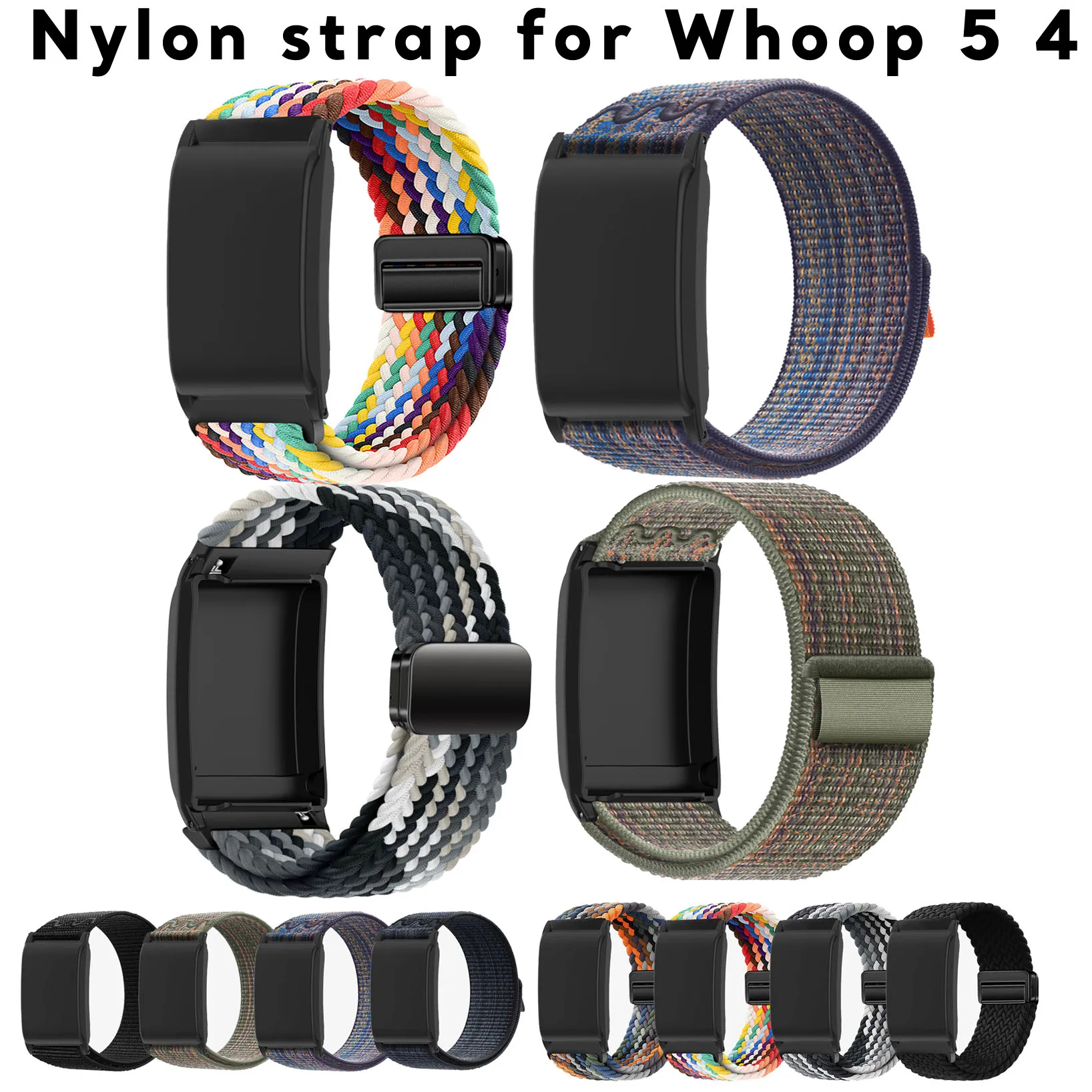 Nylon Watch Strap for Whoop 5.0 Wristband Weave Fabric Watch Band with Cover for Whoop 4.0 Sport Wrist Bracelet Magnetic Belt