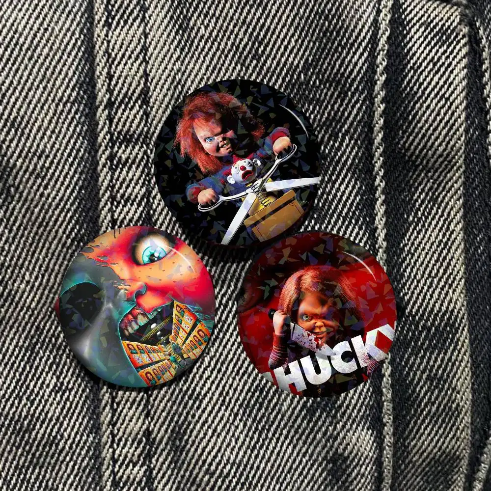 Classic Chucky Horror Movie 32/44/58MM Customizable Button Pins Cute Funny Creative Badge Jewelry Decor Gifts For Friends