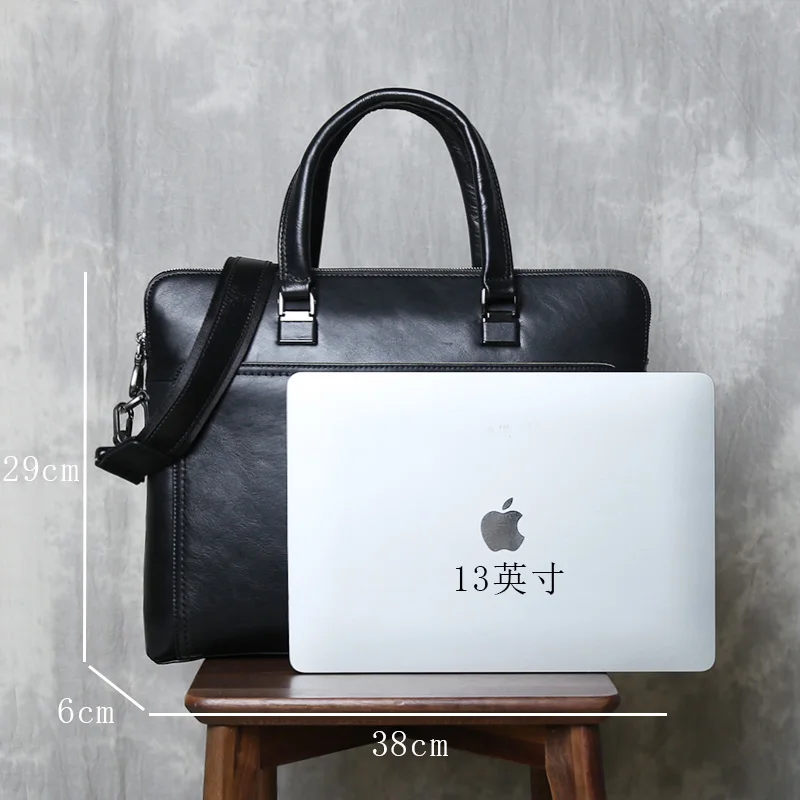 Retro Top Layer Cowhide Handbag Men's Bag Leather Casual Business Briefcase Computer Bag Horizontal Shoulder Crossbody Bag