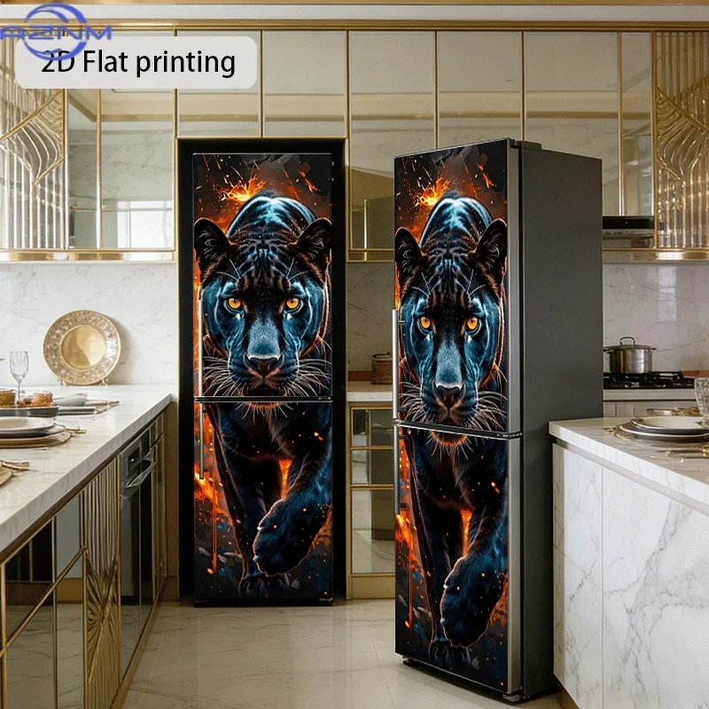 [2D Flat Printing] 1pc Refrigerator Sticker [Title Translated, Do Not Change] Blazing Black Panther Theme Design Wall Sticker
