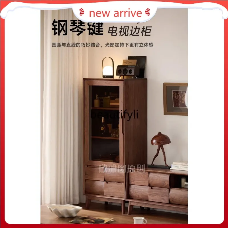 

D2520 Североамериканский винный шкаф из черного ореха для гостиной, высокий шкаф для телевизора из массива дерева, у стены, витрина