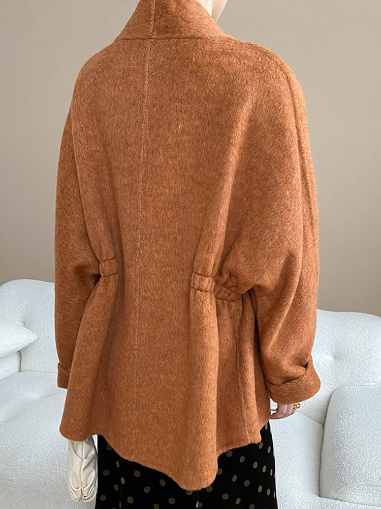 YERMORA Winter New Oranage Leather Buckle Casual Woolen Coat For Women Long Sleeve Loose New Overcoat Fashion Tide Autumn 2025