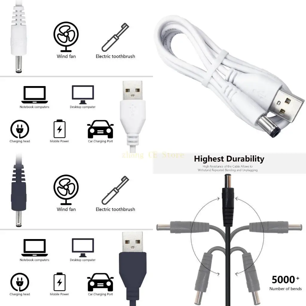 M5TD USB to DC3.5x1.35mm/5.5x2.1mm Charging Cord Power Converters Cable Extension Wire Line for Multiple Electronic Devices