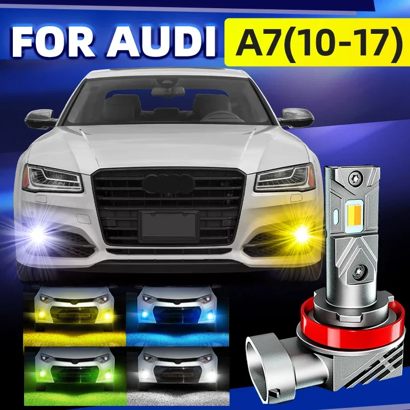 2x Car LED Front Fog Lights Bulbs Dual Colors Switchback White Yellow For AUDI A7 S7 RS7 4G 2017 2011 2012 2013 2014 2015 2016