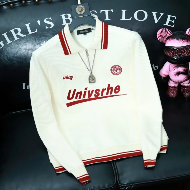 

Ele Cotton Long Sve Letter Embroidery Sweatirt for Men Youth Faionable Top American Sle Color Crew Ne