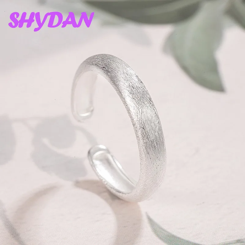 SHYDAN 925 Sterling Silber Gebürsteter Finish Einfacher Verstellbarer Offener Ring für Damen Modeschmuck