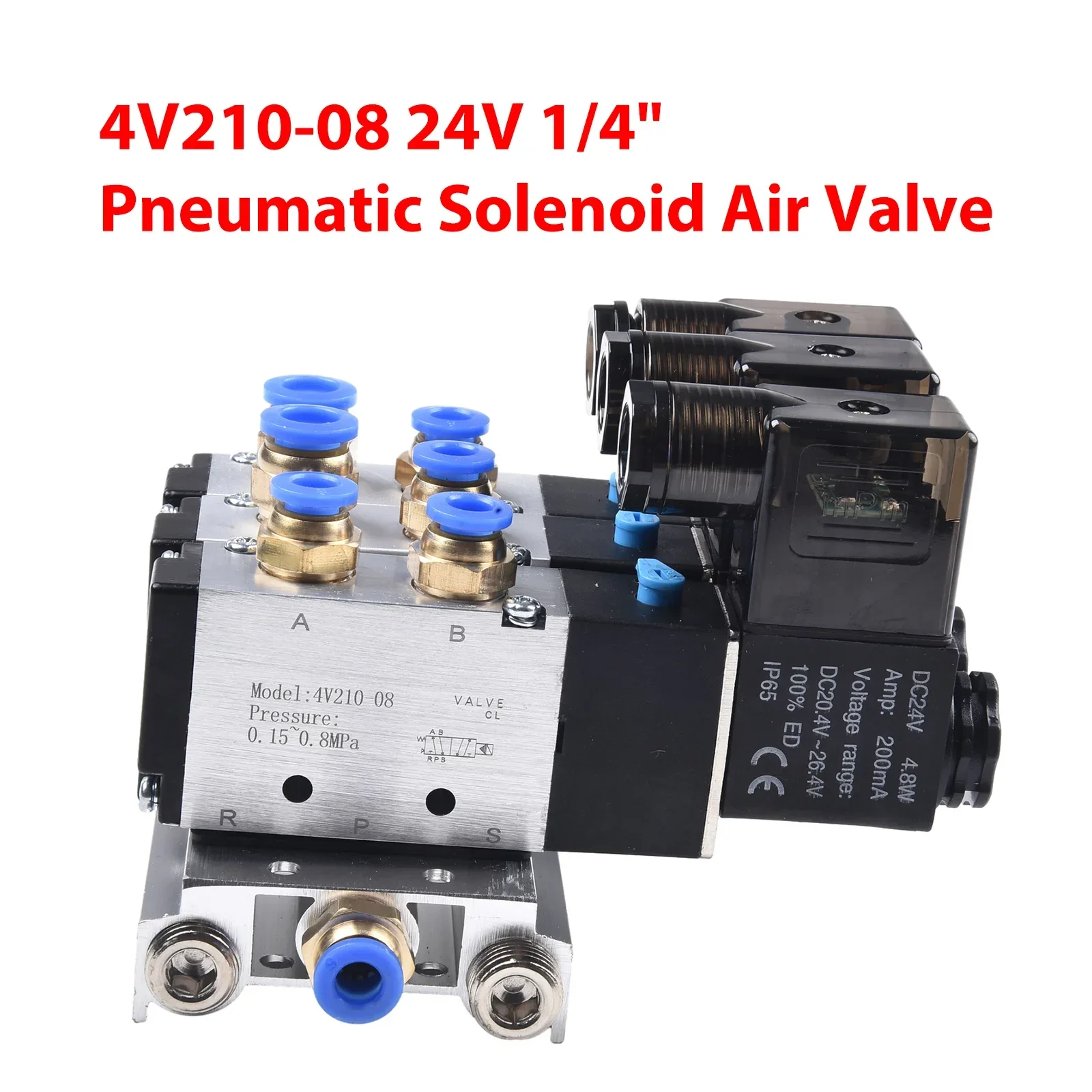 Pneumatic Solenoid Air Valve 4V210-08 24V 1/4In Base Quick Fitting Muffler Set 3 Air Solenoid Valve Single Control Solenoid