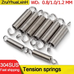 304 Stainless Steel S Hook Tension Cylindroid Helical Coil Pullback Extension Tension Spring Wire Diameter 0.8mm 1.0mm 1.2mm