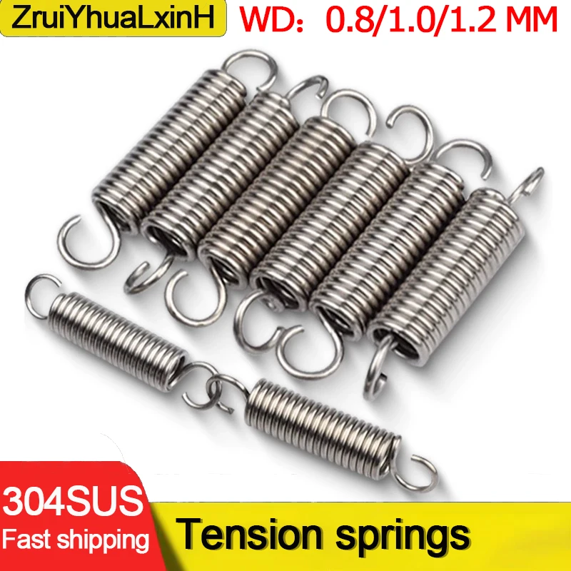 304 Stainless Steel S Hook Tension Cylindroid Helical Coil Pullback Extension Tension Spring Wire Diameter 0.8mm 1.0mm 1.2mm