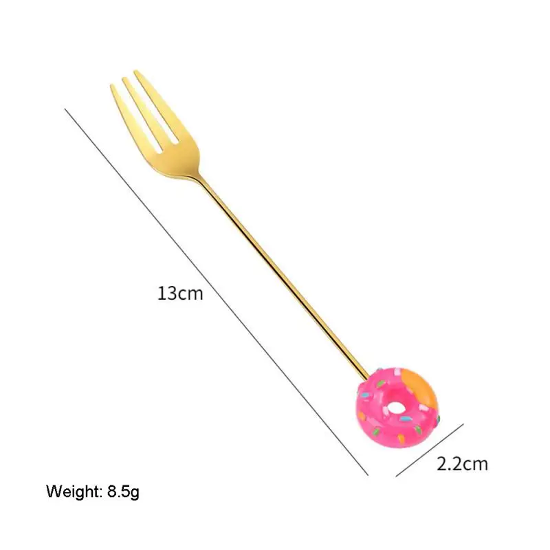 Cartoon Stainless Steel Fork Donut Shape Cute Dessert Cake Small Fork Fruit Forks Kids Set Kitchen Utensils Household Tableware