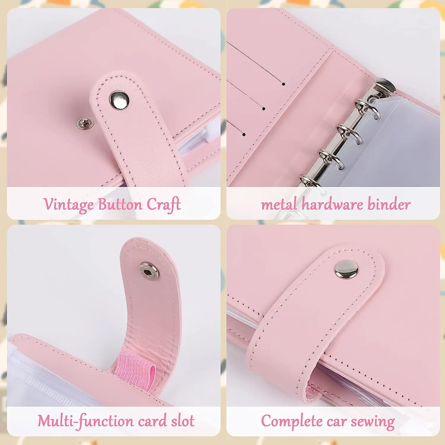 A7 Pu Leather Budget Binder Notebook Cash Envelopes with 6 Pockets System Set Clip-On Binder Money Budget Saving Bill Organizer