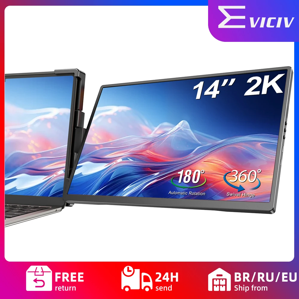 

EVICIV 14'' 2K портативный ноутбук с двумя экранами, вращающийся на 360 градусов монитор, настольная рабочая станция с несколькими подставками для ноутбуков MacBook Windows Surface PS Switch