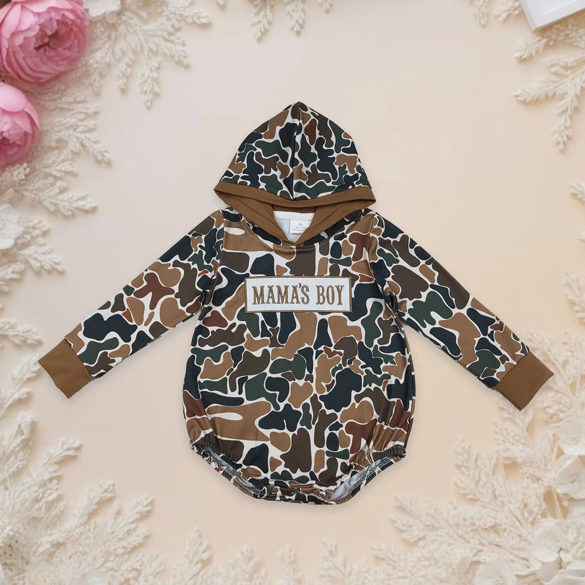 

Newborn Baby Infant Boy Long Sleeve Bodysuit Embroidery Mama's Boy Southern Camo Hoodie Romper Toddler Kids Clothes Jumpsuit
