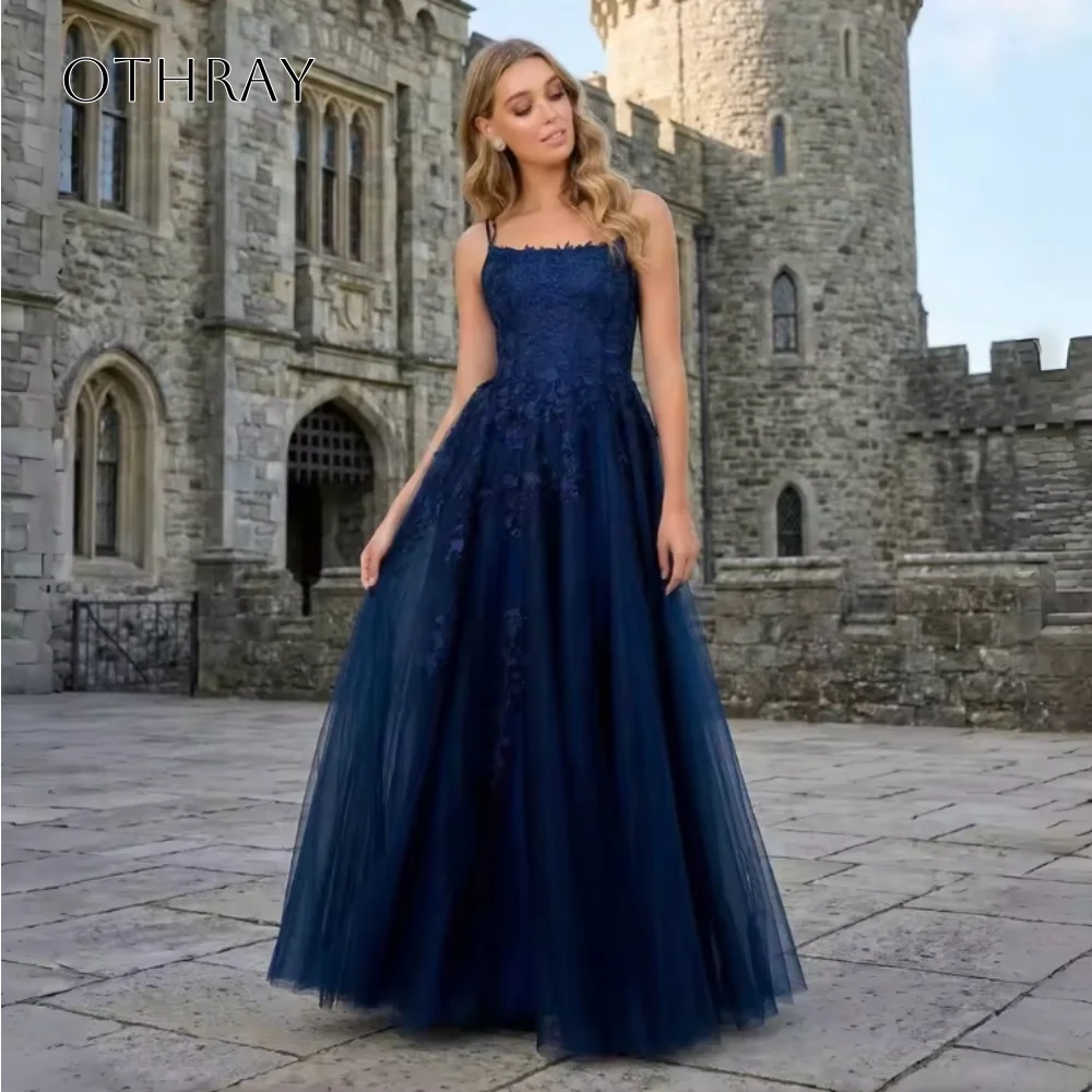 Spaghetti-Trägerkleider aus Spitze, A-Linie, Abendkleider, bodenlang aus Tüll, maßgeschneidertes Partykleid فساتين حفلة موسيقية
