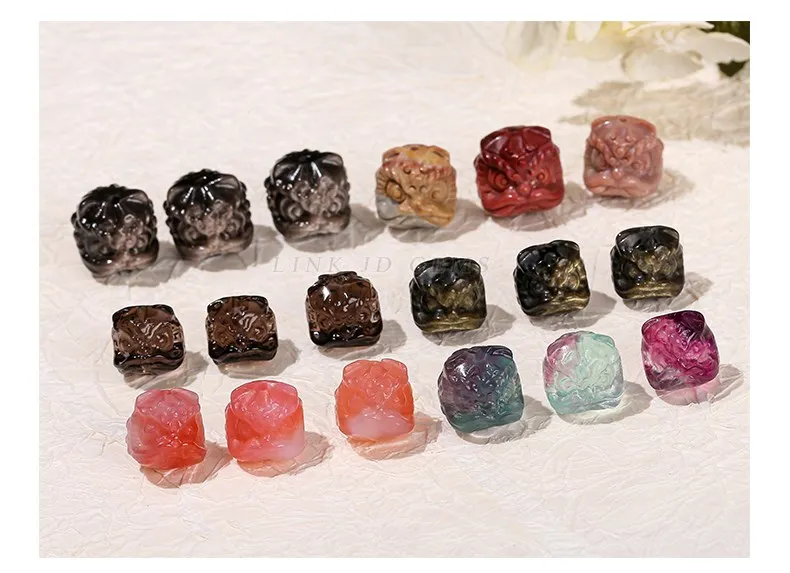 1 Stück Naturstein Fluorit Obsidian Bergkristall Geschnitzte Löwenkopf-Perlen mit Loch für Schmuckherstellung DIY Halskette Armband – Detail 9