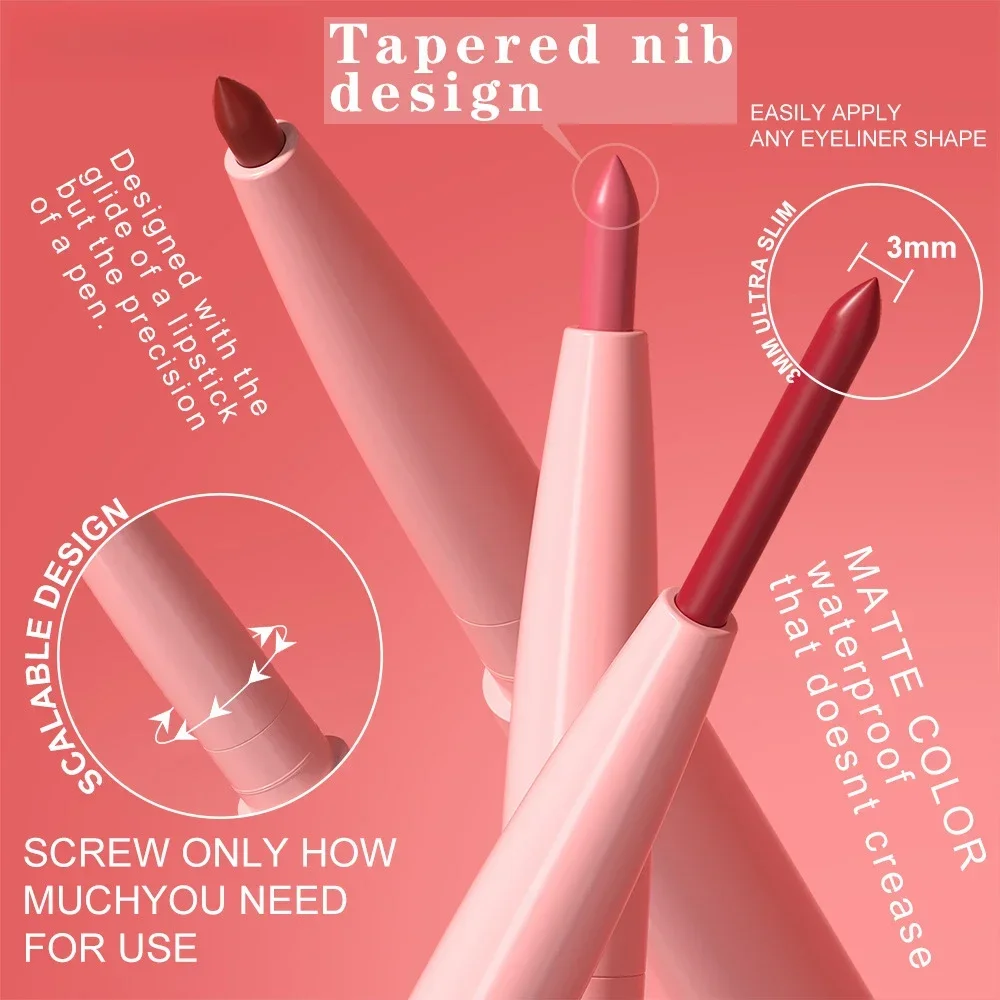 Tapered Nib Lip Liner ดินสอยาวนาน Matte Creamy Plumping Lip Stain กันน้ํา Natural Nude Brown Slim Lip Liner แต่งหน้า