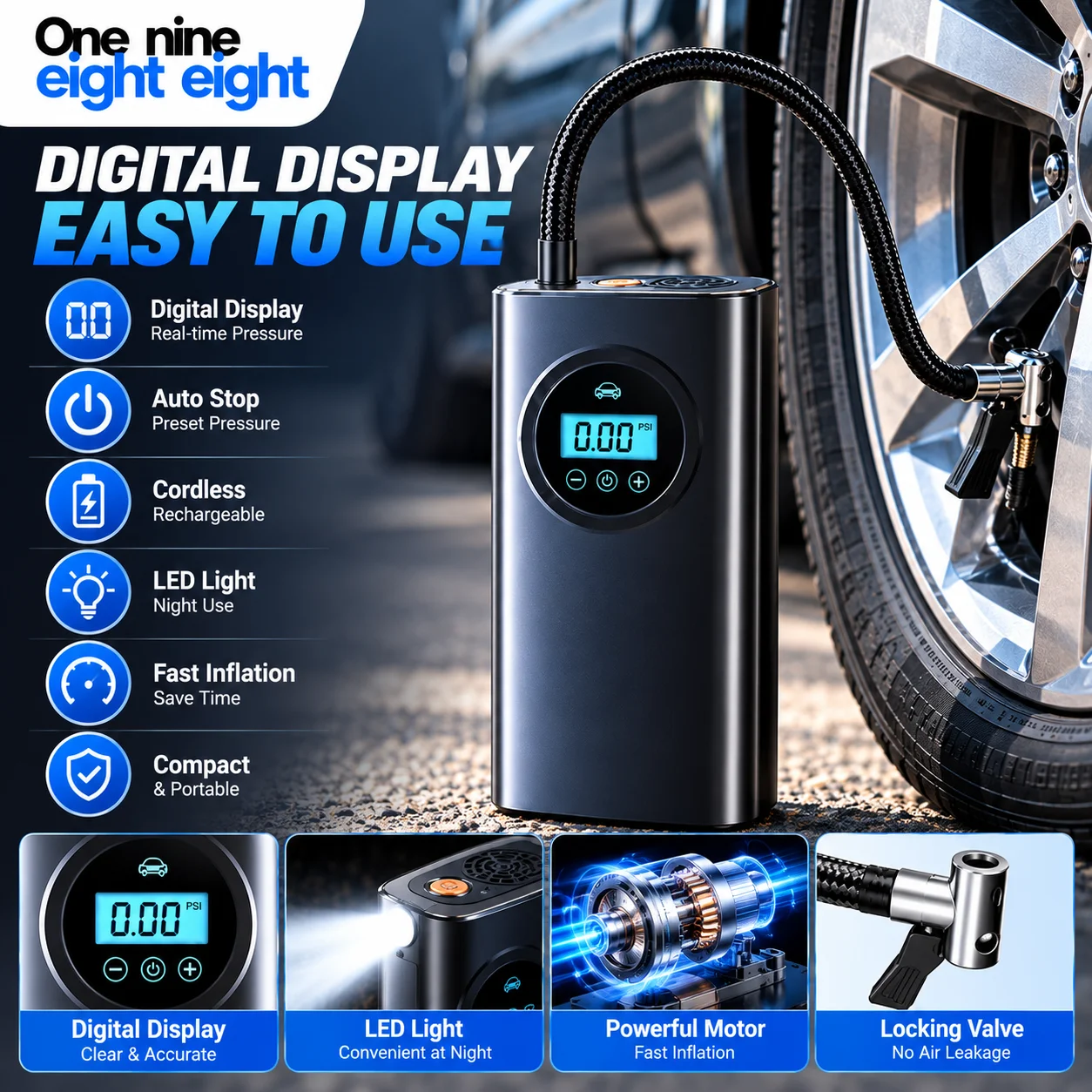 Gonfleur de pneus portable san - Tire Inflator With Pressure Gauge Auto Stop avis et prix