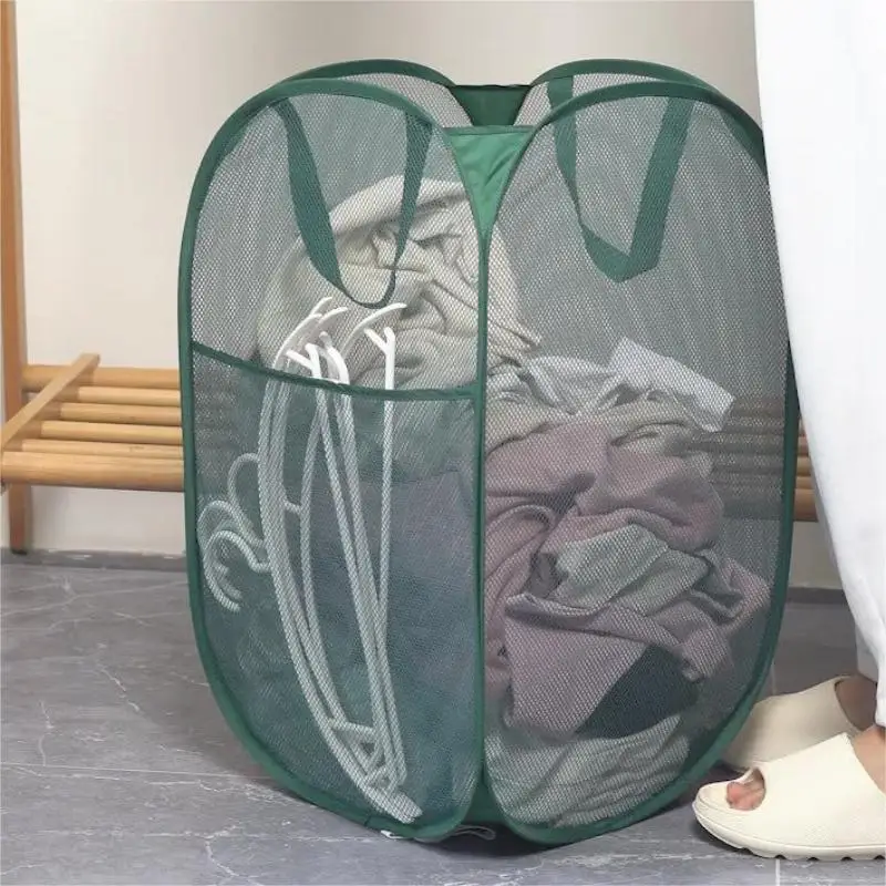 1pc Handy Laundry Mesh Popup Hamper, Foldable Lightweight Basket For Washing, Durable Clothing Storage