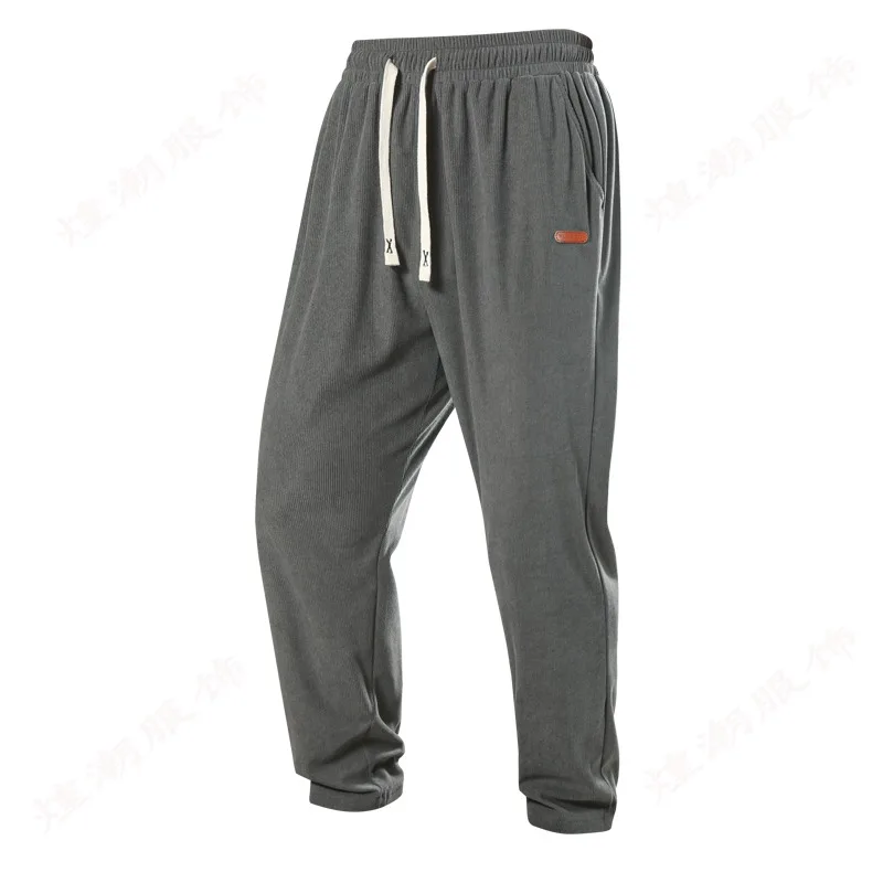 Spring Autumn Warm Motorcycle Jogger Corduroy Pants Men Straight Leg Sweatpants Casual Loose Harem Pants Male Sport Trousers Man