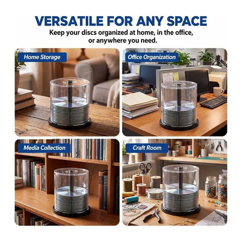 B92B-4 Pack Empty Disc Box, DVD Cd Spindle Case Cd Disc Storage Container, Clear Plastic Cover