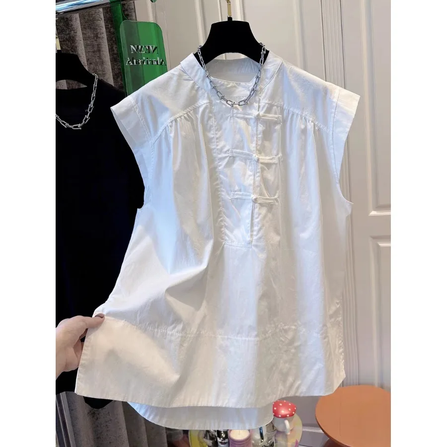 Loose Fit Svel round Ne irt Women's Summer Faion Casual Cotton Linen Blend Traditional Chinese Sle Button Detail